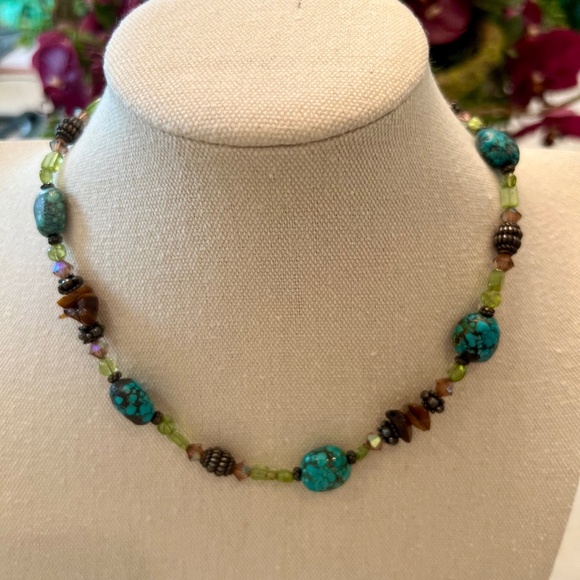 Turquoise, Peridot & Tiger Eye Necklace - Picture 2 of 2